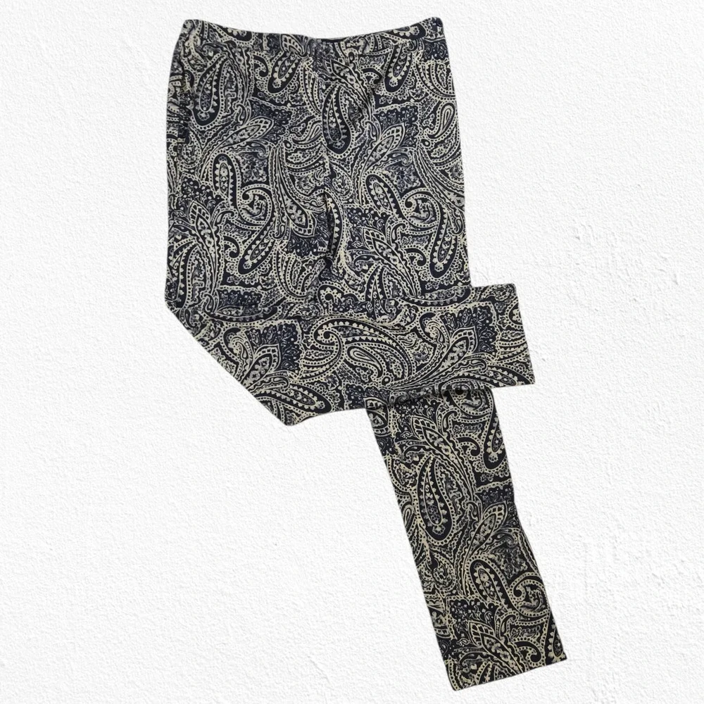 Y2K Lauren Ralph Lauren Black Beige Paisley Pants Size 12 Y2K Boho Trousers